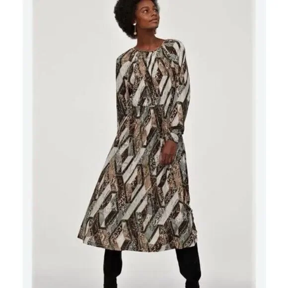 H&M | Dresses | Hm Womens Smocked Maxi Dress Snake Skin Patchwork Print  Modest Size Xs | Poshmark